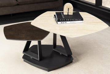 Design salontafel MOVEMENT roest vijfhoekige draaibare, Huis en Inrichting, Tafels | Salontafels, Ophalen of Verzenden, Nieuw