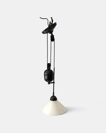 Plafondlamp - Messing & Melkglas - Pendel gewicht lamp