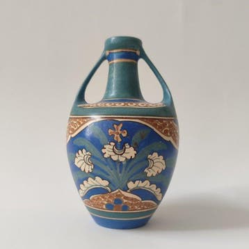 Arnhemse Fayencefabriek - Vaas - 154 - Klei - met florale, Antiek en Kunst