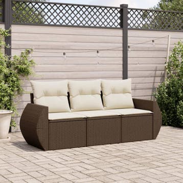 vidaXL 3-delige Loungeset met kussens poly rattan bruin, Verzenden, Nieuw, Loungeset