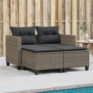 vidaXL Tuinbank 2-zits met voetenbanken poly rattan grijs, Verzenden, Nieuw