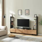 Tv-meubel Rauki zwart en houtkleurig mango 233x31x140 cm [en, Verzenden, Nieuw