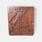 Bord - Beurtschip en Haan - Eikenhout - 18e eeuwse Koekplank