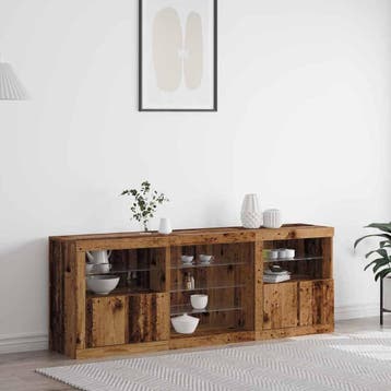 vidaXL LED Sideboard Oudhout 181,5 x 37 x 67 cm Bewerkt hout, Minder dan 50 cm, Verzenden, Nieuw, Minder dan 100 cm