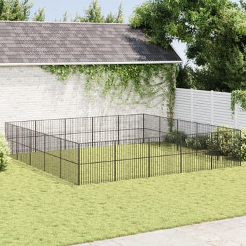 vidaXL Hondenkennel 20 panelen gepoedercoat staal zwart, Dieren en Toebehoren, Verzenden, Nieuw