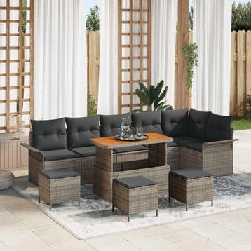 vidaXL Tuinbankenset 10 st Grijs poly rattan, Verzenden, Nieuw, Rotan, Meer dan 8 zitplaatsen
