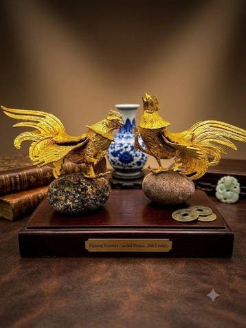 Vintage Handcrafted Solid Brass Rooster & Hen Figurines