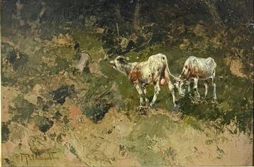 Tito Pellicciotti (1871-1950) - Paesaggio Con Vitelli, Antiek en Kunst