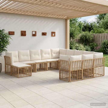vidaXL Buiten bankenset 12 pcs Natuurlijk en Crème Wit, Verzenden, Nieuw, Rotan, 2 zitplaatsen