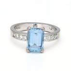 Ring - 14 karaat Witgoud - Diamant - Aquamarijn, Nieuw