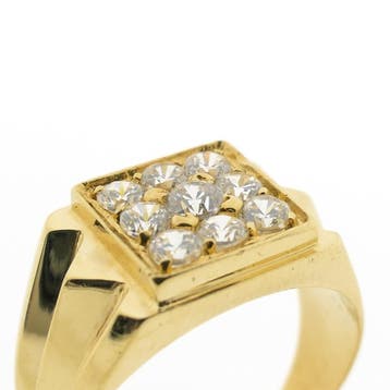 Gouden zegelring met zirconia, Gebruikt, 19 tot 20, Ophalen of Verzenden, Dame of Heer
