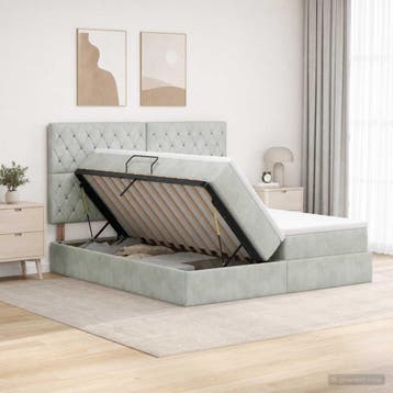 vidaXL Opslag bed met hoofdeinde Lichtgrijs 180 x 200 cm, Verzenden, Nieuw, Tweepersoons, Stof
