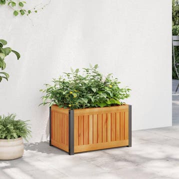 vidaXL Plantenbak 45x30x27,5 cm massief acaciahout en staal, Verzenden, Nieuw, Hout