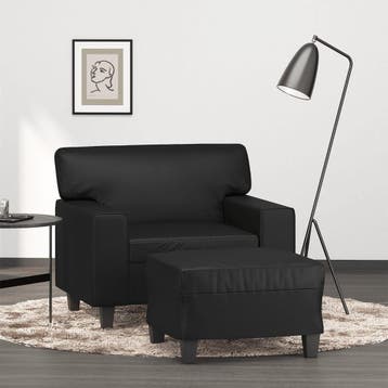 vidaXL Fauteuil met voetenbank 60 cm kunstleer zwart, Eenpersoons, Verzenden, Nieuw, Leer
