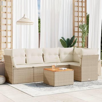 vidaXL 6-delige Loungeset met kussens poly rattan beige, Verzenden, Nieuw, Loungeset