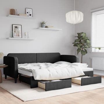 vidaXL Slaapbank met onderschuifbed en lades 80x200 cm stof, Eenpersoons, Verzenden, Zwart, Nieuw