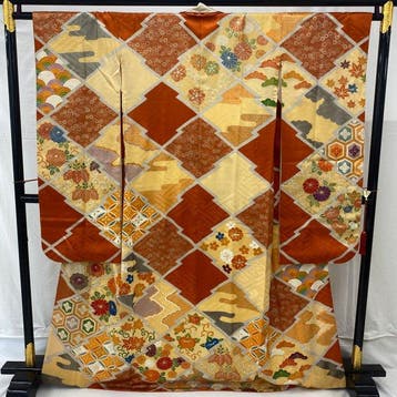 Japanse vintage kimono Furisode, zijde, bruin, authentiek