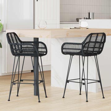 vidaXL Barkruk 2 st Zwart 55 x 52 x 92 cm Riet en IJzer, Huis en Inrichting, Verzenden, Nieuw