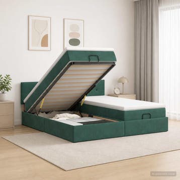 vidaXL Ottoman bed met matras met hoofdeinde 2 st, Huis en Inrichting, Verzenden, Nieuw, Groen, Stof