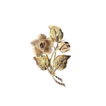 Bicolor gouden rozen broche, Ophalen of Verzenden, Gebruikt, Roze, Goud