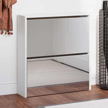 vidaXL Schoenenkast tweelaags met spiegel 63x17x67 cm wit, Verzenden, Nieuw