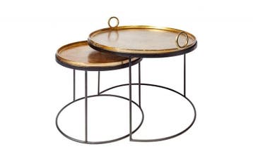 Set van 2 ronde salontafels ELEMENTS 65cm goud zwart metalen, Ophalen of Verzenden, Nieuw