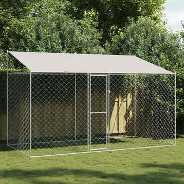 vidaXL Hondenkooi met Dak Zilver 400 x 200 x 256 cm Staal en, Verzenden, Nieuw