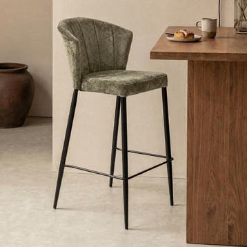 *WOONWINKEL* Dutchbone Georgia Groene Barkruk Vintage Velvet, Verzenden, Nieuw