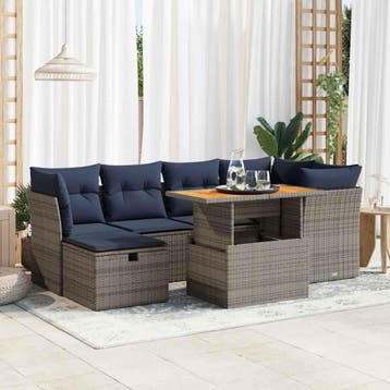 vidaXL 7-delige Loungeset met kussens poly rattan acacia, Verzenden, Nieuw, Loungeset