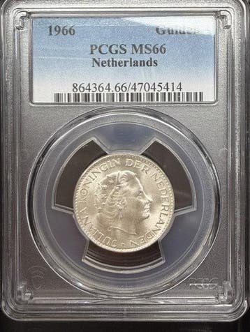 Koningin Juliana zilveren 1 gulden 1966 MS66 PCGS, Postzegels en Munten, Munten | Nederland, 1 gulden, Koningin Juliana, Verzenden