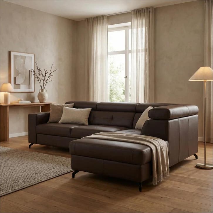 Leren hoekbank Nova - 2.5-zits arm links + Longchair arm, Huis en Inrichting, Banken | Bankstellen, 250 tot 300 cm, 75 tot 100 cm