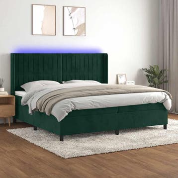 vidaXL Boxspring met matras en LED fluweel donkergroen, Verzenden, Overige maten, 200 cm, Stof