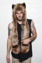 Hood Bruine Wolf Muts Sjaal Wanten Oortjes Bruin Bontmuts Sp, Ophalen of Verzenden, Nieuw