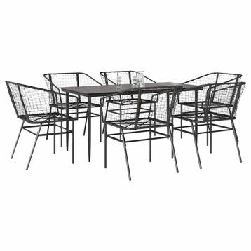 vidaXL 7-delige Tuinset poly rattan glas zwart, Verzenden, Nieuw, 6 zitplaatsen, Tuinset