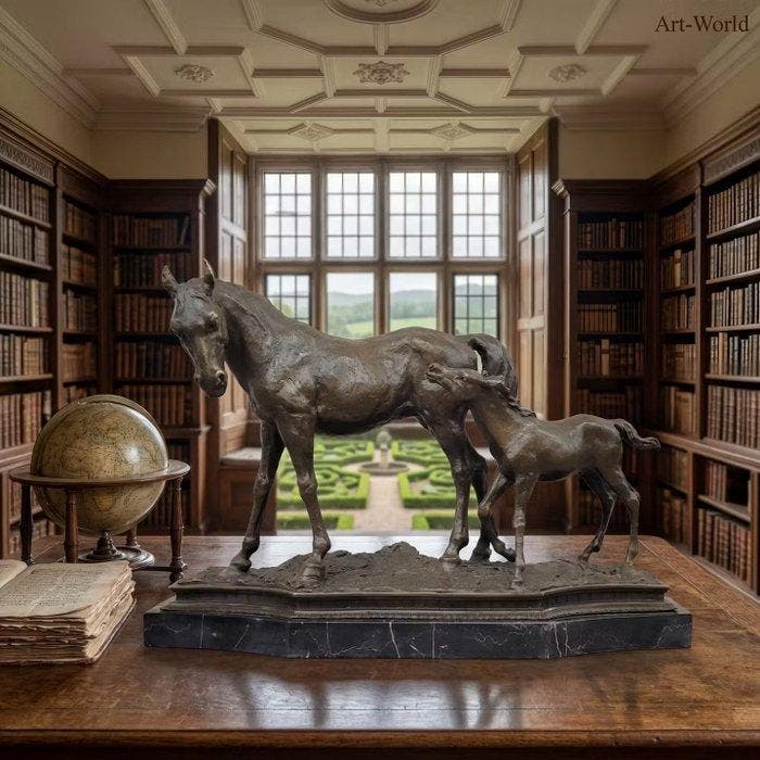 Beeld, XL Sculptuur van een paard met veulen 55 cm / 18.7 kg, Antiek en Kunst, Curiosa en Brocante