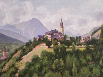 Europese school (XX) - Campanario en la montaña, Antiek en Kunst, Kunst | Schilderijen | Klassiek