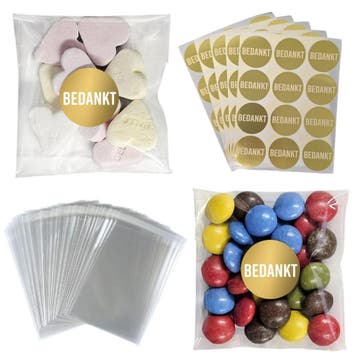 100x Uitdeelzakjes + Sluitstickers Bedankt - Zakjes Met, Verzenden, Nieuw