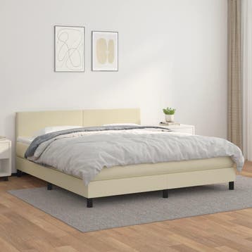 vidaXL Boxspring met matras kunstleer crèmekleurig 160x200, Huis en Inrichting, Slaapkamer | Bedden, Overige materialen, Verzenden