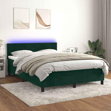 vidaXL Boxspring met matras en LED fluweel donkergroen, Verzenden, 140 cm, 200 cm, Stof