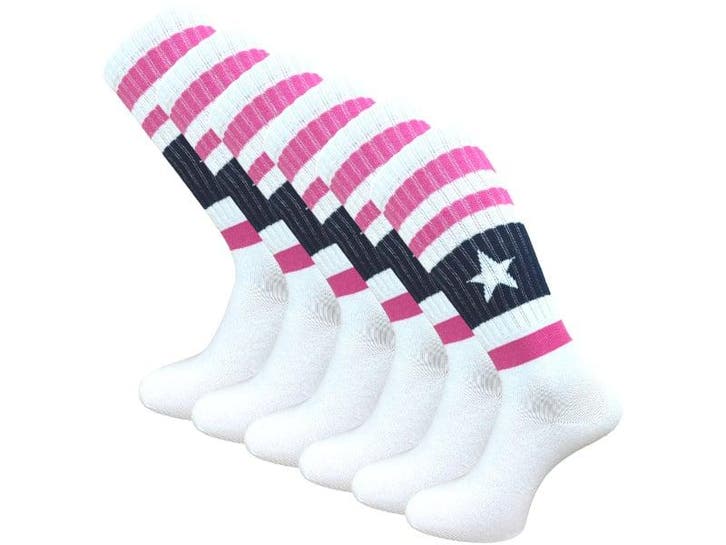 6 paar Kniekousen - Sportlook - Ster - Wit/Roze, Kleding | Dames, Sokken en Kousen, Verzenden