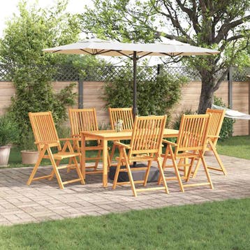 vidaXL Tuin eettafelset 7 st Bruin Massief Acaciahout, Verzenden, Nieuw, 7 zitplaatsen