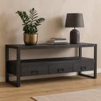 Tv-meubel Mangohout Britt 150 Zwart, Verzenden, Nieuw, Overige houtsoorten, Industriële meubels