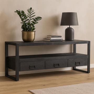 Tv-meubel Mangohout Britt 150 Zwart, Verzenden, Nieuw, Overige houtsoorten, Industriële meubels