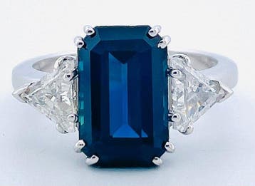 Ring - 18 karaat Witgoud Saffier - Diamant, Sieraden, Tassen en Uiterlijk, Ringen, Nieuw
