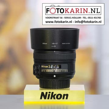 Nikon AF-S 50mm 1.8 G occasion | nwstaat | Foto Karin Kollum, Nikon, Ophalen of Verzenden, Zo goed als nieuw, Zonnekap