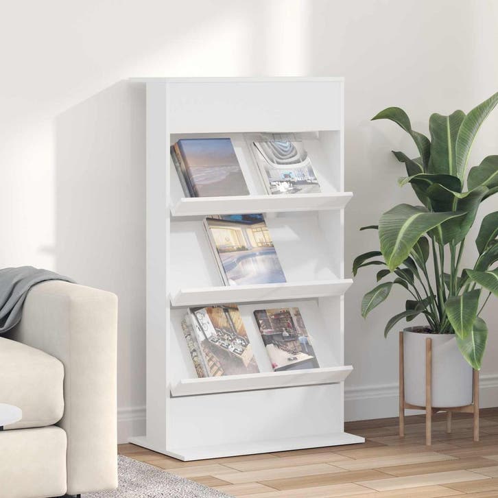 vidaXL Tijdschrift Rek met plank Wit 70 x 41 x 126 cm, Huis en Inrichting, Woonaccessoires | Cd- en Dvd-rekken, Nieuw, Verzenden