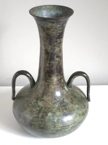 Antieke Bronzen Vaas met Oren - Groene Patina 25,5cm, Antiek en Kunst, Ophalen of Verzenden