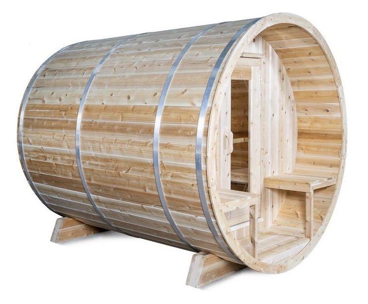 Dundalk White Cedar barrel sauna Ø200 x 245 cm met veranda, Sport en Fitness, Sauna, Ophalen of Verzenden