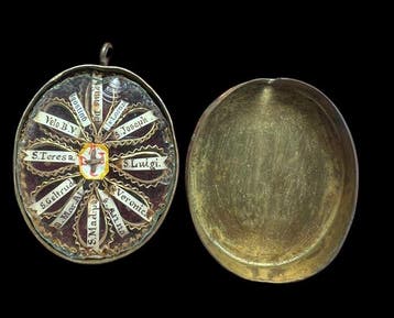 Reliekhouder - Brons, Glas, Textiel - 1800-1850 - Heilige