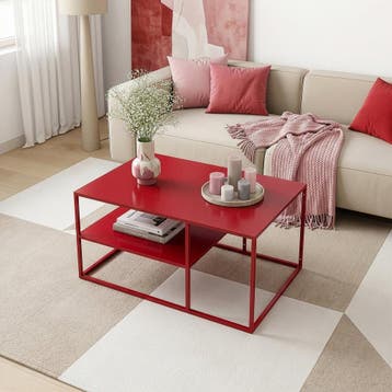 Salontafel Solund met plank 45x90x60 cm rood [en.casa], Huis en Inrichting, Tafels | Salontafels, Verzenden, Nieuw